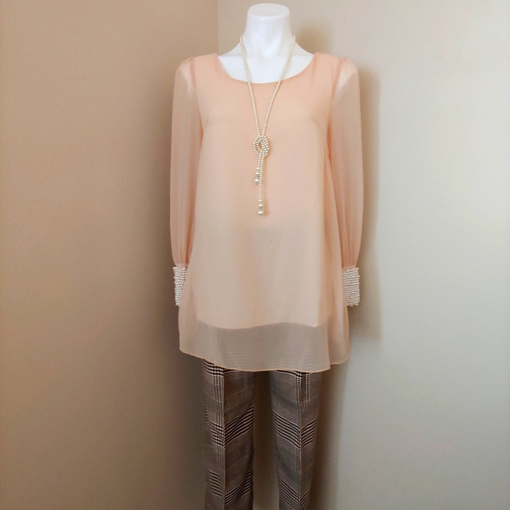 🔴 Sheer Top with Pearl Cuffs